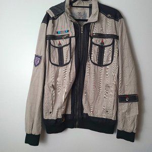 F.U.S.A.I. Men's Lined Tan Y2K Hooded Utility Military Tactical Jacket - XL